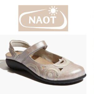NAOT Silver Leather Women's Sandals Size 37 Comfortable Adjustable Strap